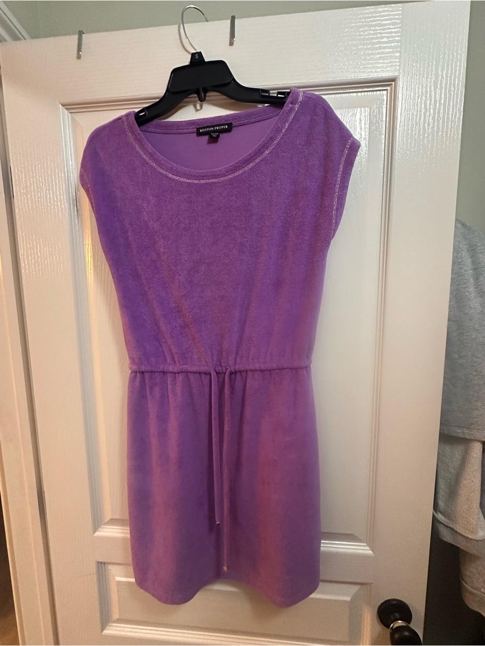 Boston Proper Lavender Terry Drawstring Mini Dress